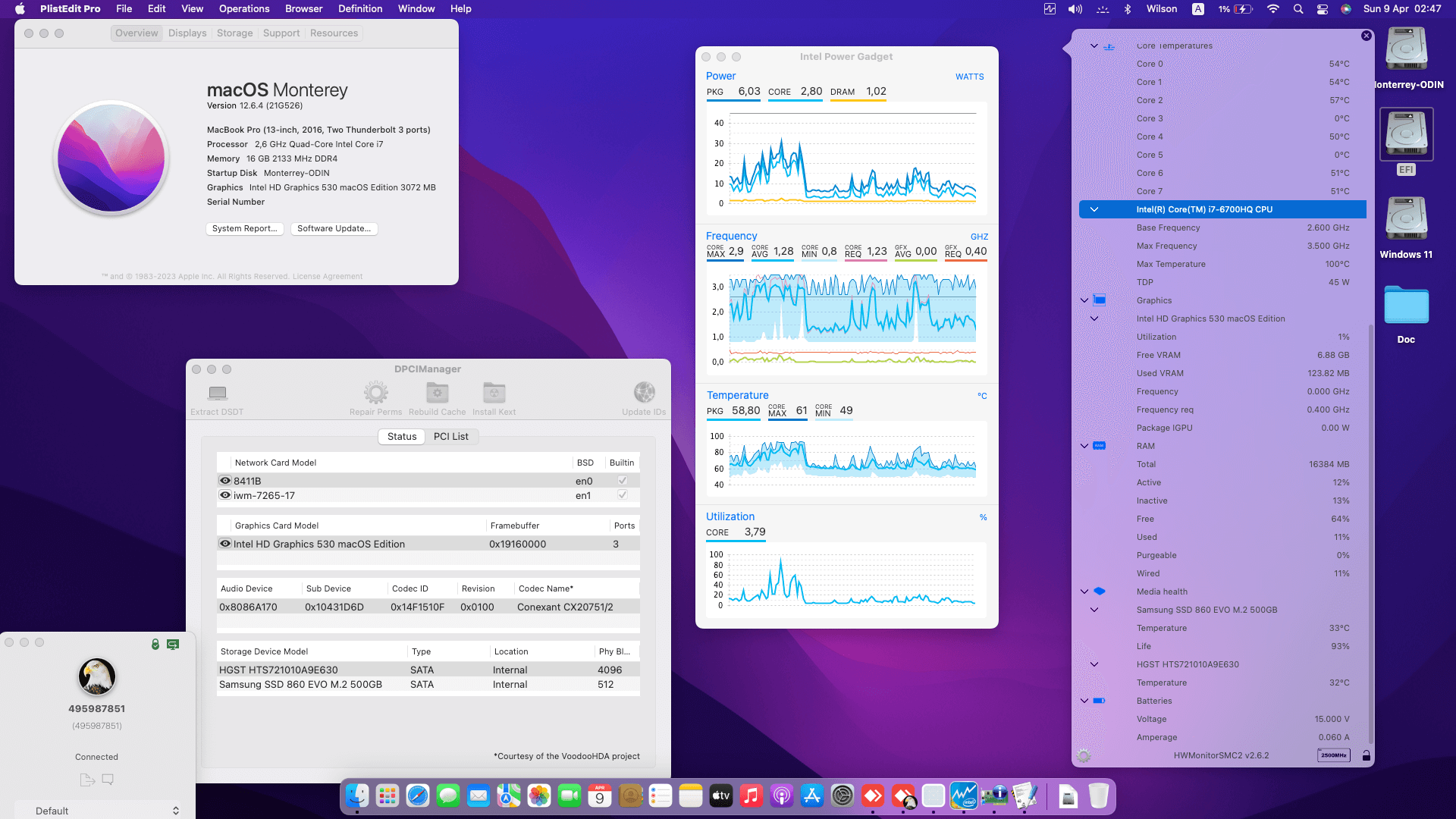 Success Hackintosh macOS Monterey 12.6.4 Build 21G526 in Asus ROG GL752VW-DH71